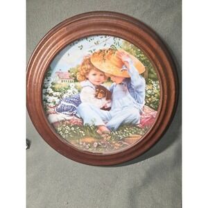 Sandra Kuck Reco A Time to Love Collector Plate 1989 March of Dimes Wood Frame
